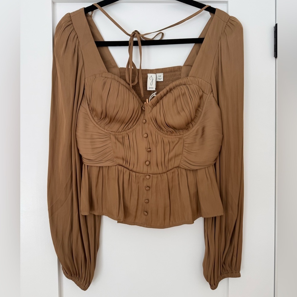 NWT Joie Bustier Peplum Top | Camel | Corset Style Blouse | Size S
